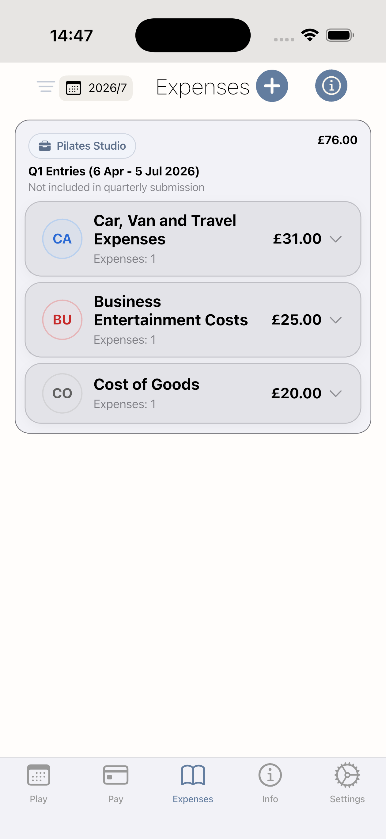 Expenses and MTD tab screenshot showing HMRC-linked expense workflows in PlayPay.